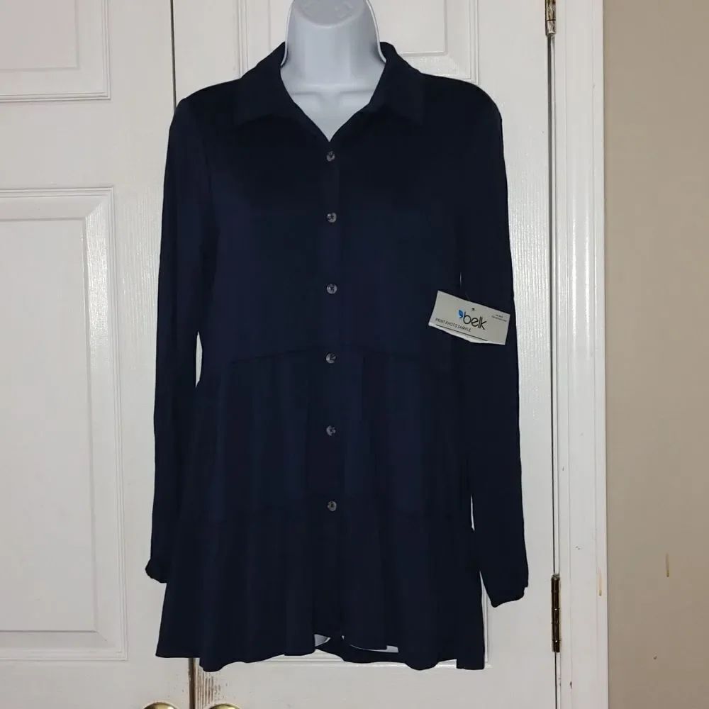 New Directions Navy Blue Button down super soft tunic Sz PS
